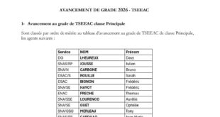 Avancements de grades TSEEAC 2026