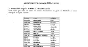 Communiqué d’avancement de grade TSEEAC – 2025