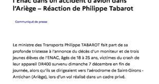 Décès d’un moniteur et de trois élèves de l’Enac dans un accident d’avion dans l’Ariège, le 07 décembre 2025.