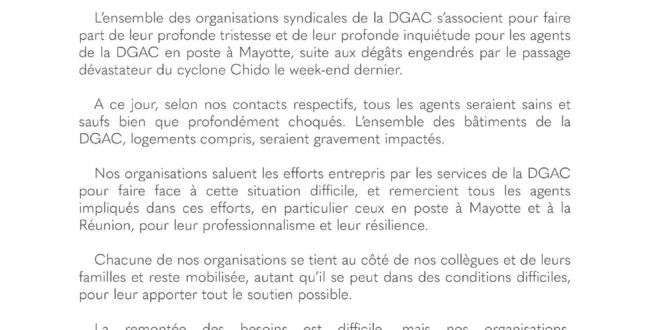 Déclaration intersyndicale relative à la situation à Mayotte