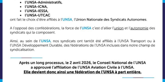 L’UNSA Aviation Civile devient une fédération de l’UNSA