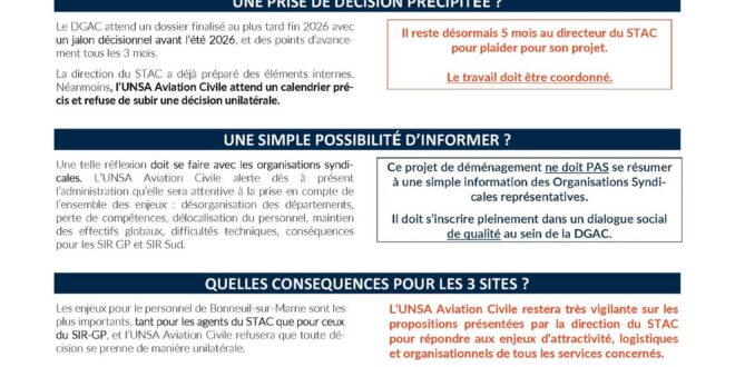 Projet de déménagement du STAC : une réflexion à mener avec l’UNSA Aviation Civile