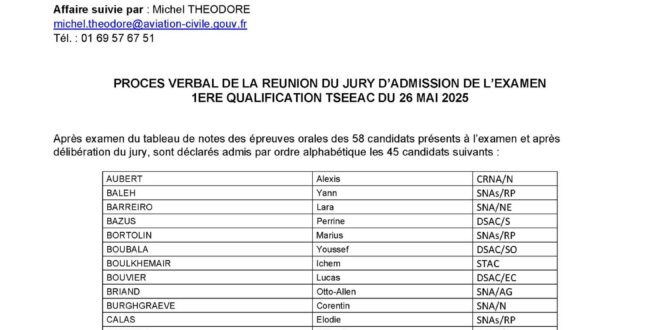PV de réunion de jury 1ère qualification TSEEAC 2025