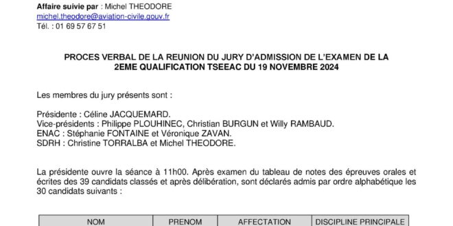 Résultats de la 2ème qualification TSEEAC, jury du 19 novembre 2024