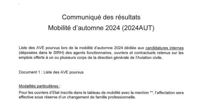 Résultats de la campagne de mobilité « d’Automne 2024 »