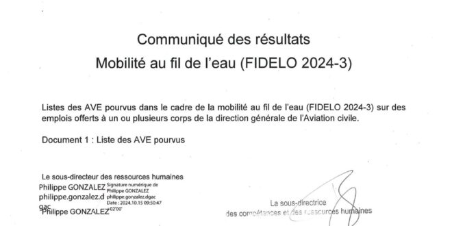 Résultats de la troisième mobilité au fil de l’eau pour 2024 – (FIDELO 2024-3)